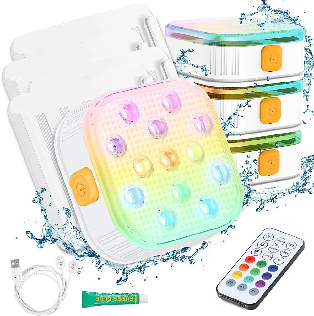 

Pool Lights Rechargeable Submersible Led Lights with Remote IP68 Underwater Built-in 2600mAh Battery 16 RGB Color Changing light