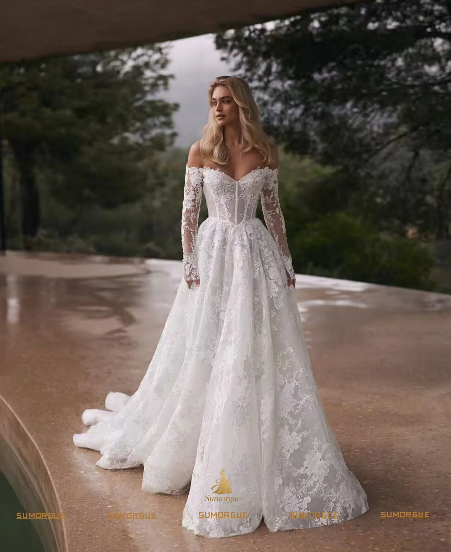 Trendy Wedding Dress for Bride with Appliques Off the Shoulder A-line Lace up Tulle High-end Customized Vestidos De Novia