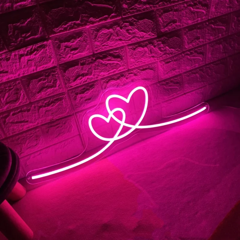 Double Heart Neon Sign LED Neon Light Bedroom Home Wall Decor Wedding Backdrop Wedding Party Decor Personalized Gifts for Couple