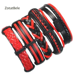 6 Stks/set Mannen Vrouwen Armbanden Multilayer Etnische Tribal Polsbandjes Leather Braid Armbanden Armbanden Handgemaakte Rope Wrap Armbanden