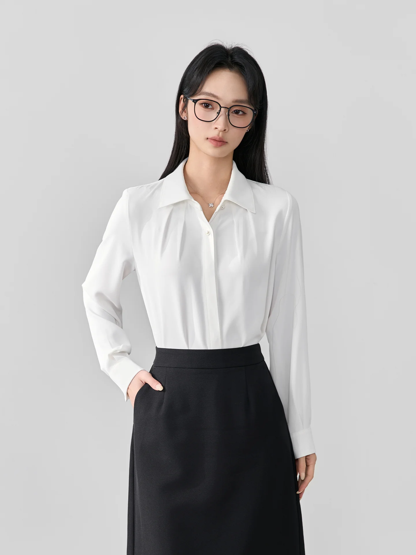 

Berd Miss White Interview Shirt Women's Spring Formal Professional Commute Top Small Size Long Sleeve Blouse Polyester Fiber