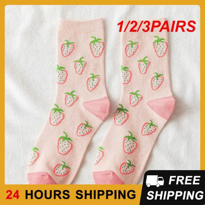 1/2/3PAIRS Cotton Socks Sweet Comfortable Strawberry Socks Summer Accessories Cute Socks Comfortable To Wear Fashionable