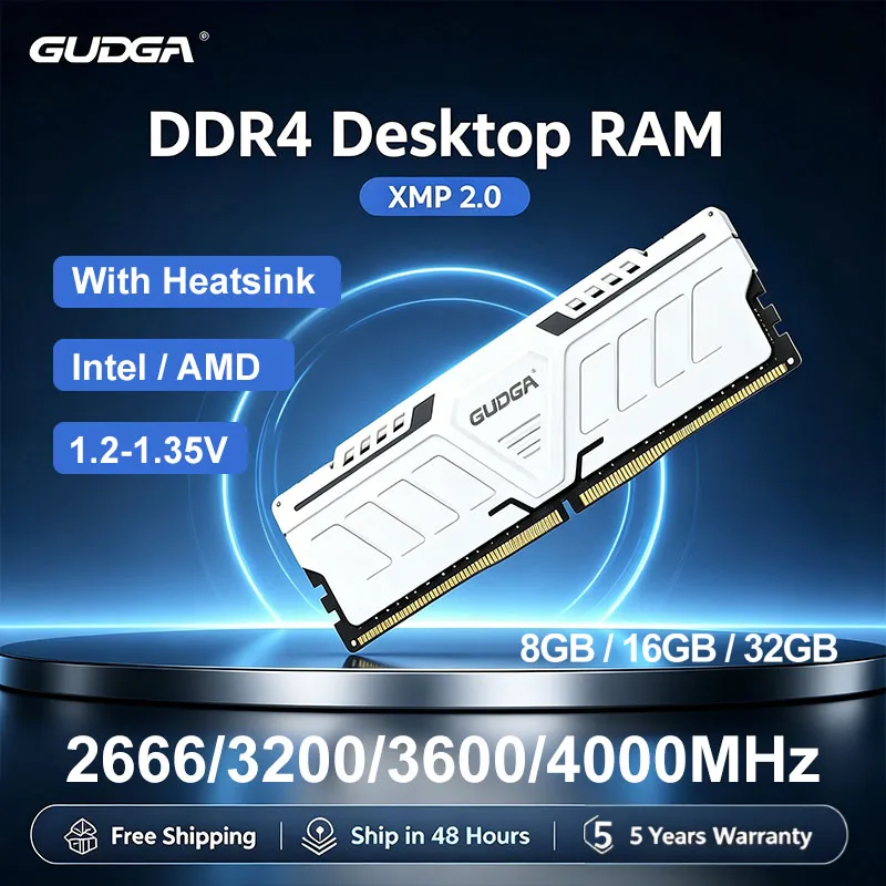GUDGA DDR4 RAM 16GB 8GB 32GB 2666MHz 3200MHz 3600MHz XMP2.0 メモリ 288ピン DIMM デスクトップメモリ 新品 メモリーバンク ヒートシンク付き