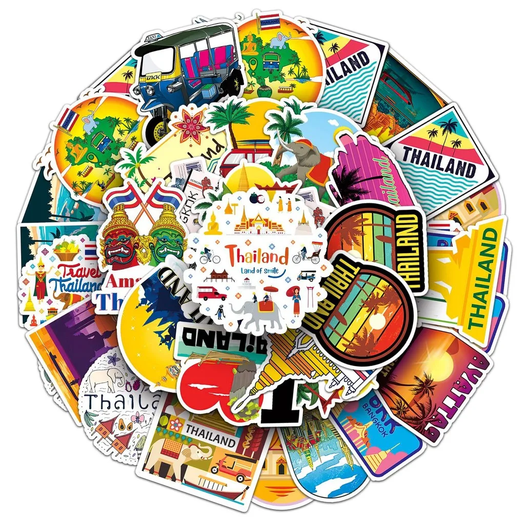 50 Pieces Thai Scenery Graffiti Stickers - Personalized Creative Gukha Decals for Cross-Border Outdoor Travel, Phone Cases