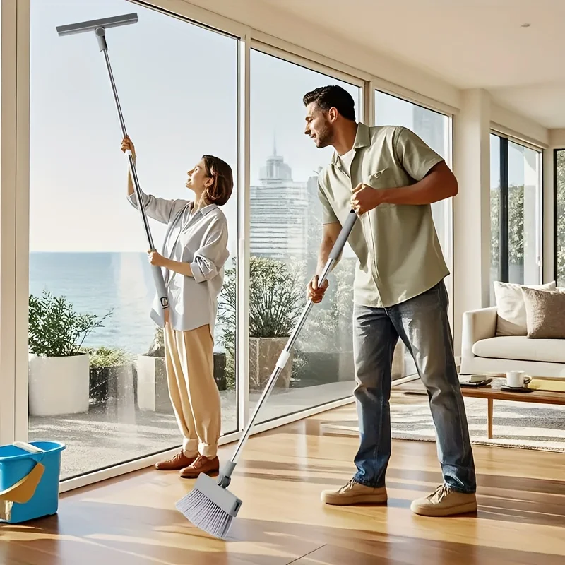 [مجموعة أربعة في واحد لتوفير المساحة] مجموعة مكنسة مطورة - أداة التنظيف المنزلية والتجارية