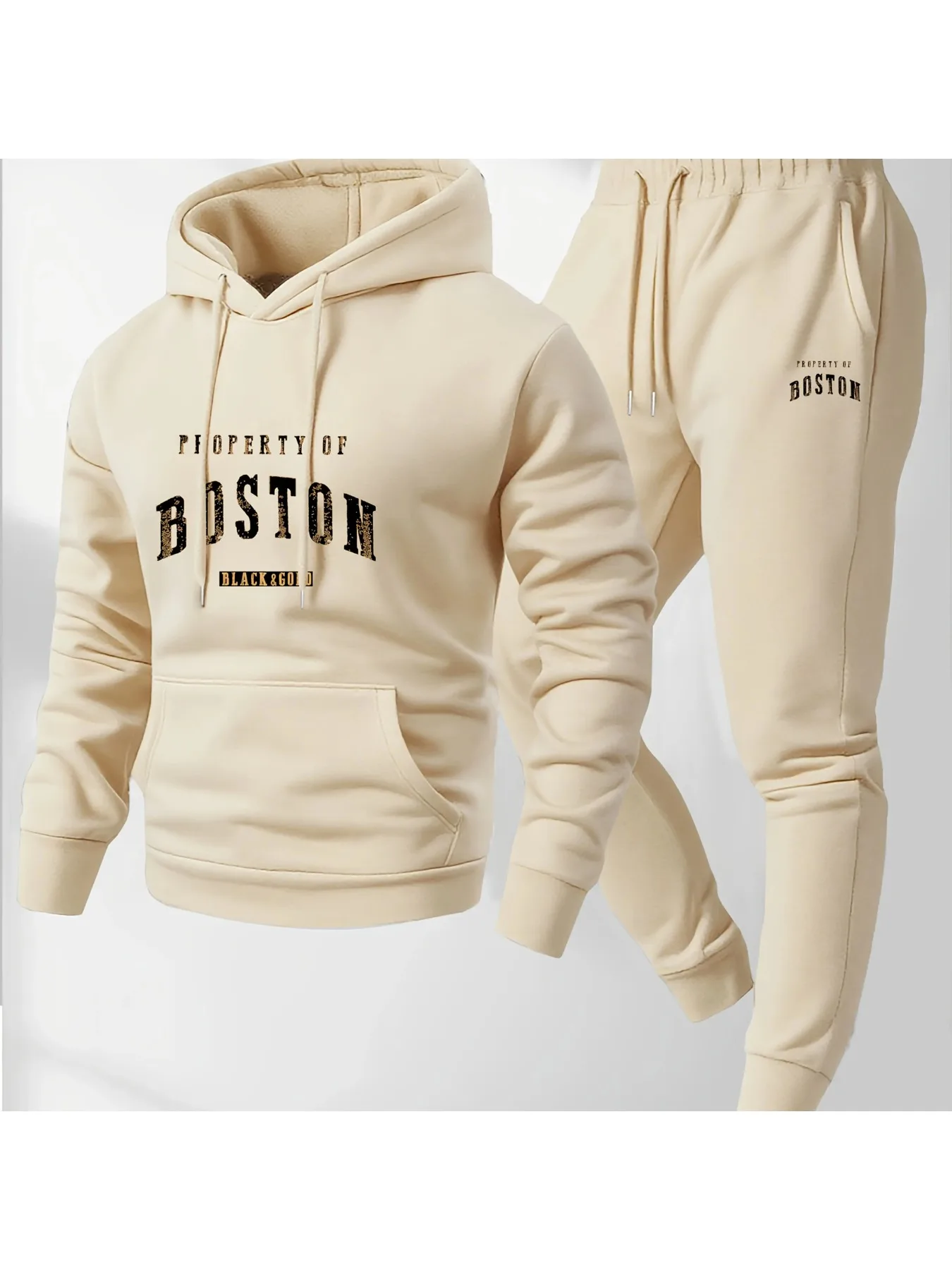 Комплект спортивных штанов с капюшоном и рисунком «Бостон», теплые и мягкие флисовые спортивные штаны, подходящие для осенних и зимних сезонов.