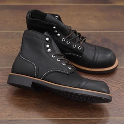 Handmade Goodyear Vintage Men British Ankle Boots Dress Autumn Winter Wings Tooling Shoes Outdoor Work Motorcycle Boots