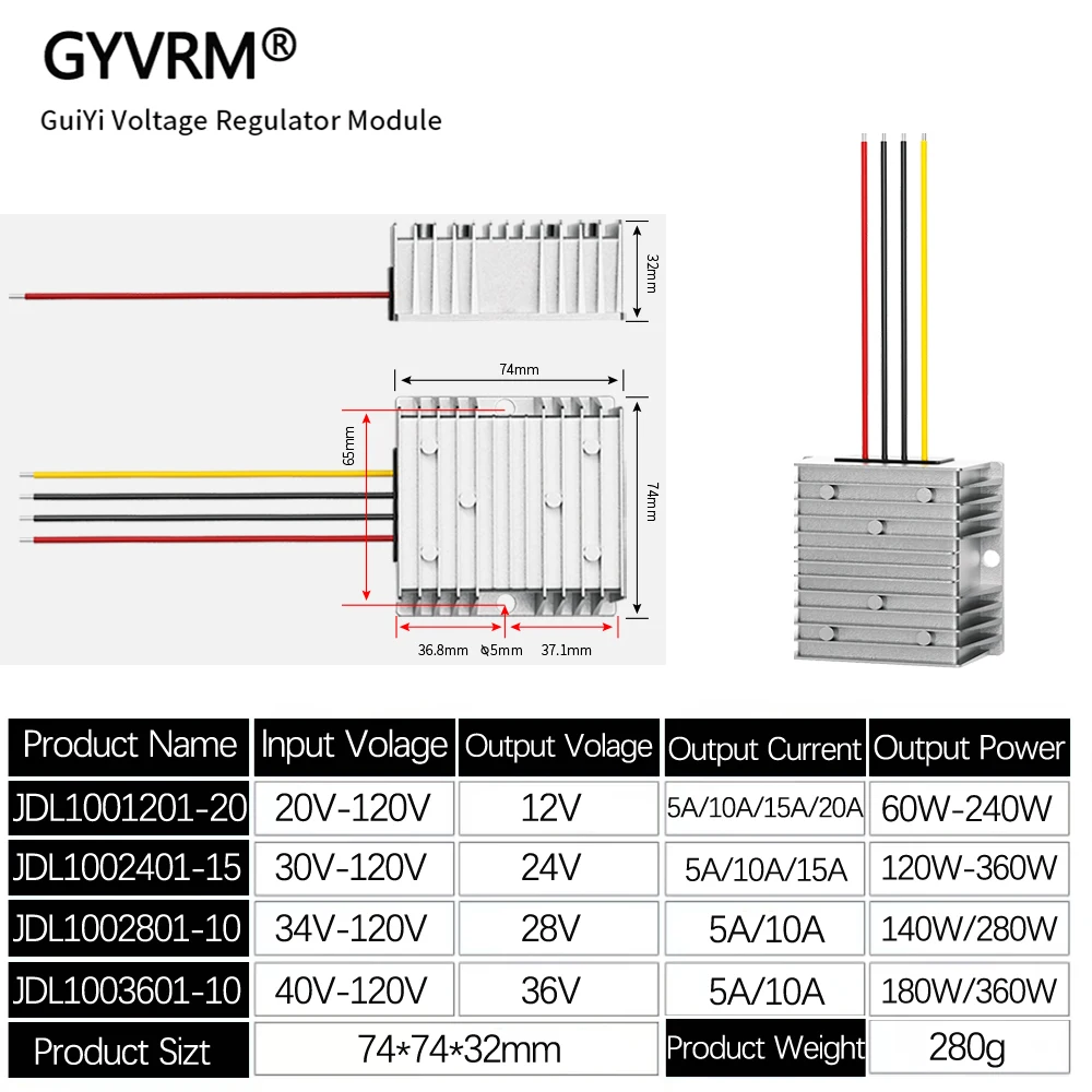 

GYVRM DC-DC 100 В (20-120 В) до 12 В 24 В 28 В 36 В понижающая модель Входное напряжение 20-120 В Выходное напряжение 12 В Выходной ток 1-20 А