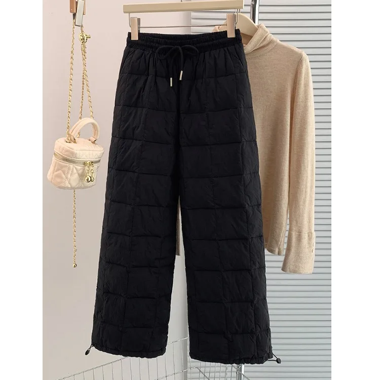 Damen-Oberbekleidung, gerades Bein, Dstring, leichte Baumwollhose, reine Farbe, elastische Taille, blau, erschwingliche Winterhose