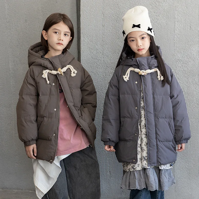 

Children's Korean Version of Medium and Long Horn Buckle Down Jacket New Boys and Girls' Foreign Trade Children's Clothing