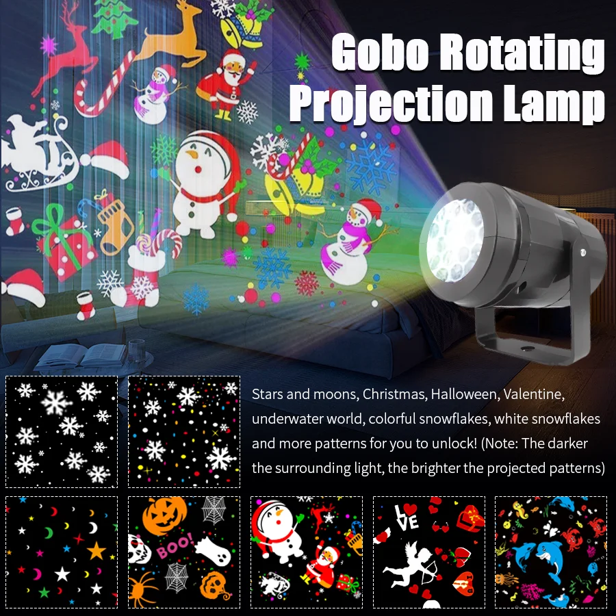 Halloween Christmas LED Projector Lights Christmas Projector Rotatable Snowfall LED Light Projector 16 Slides for Indoor Outdoor