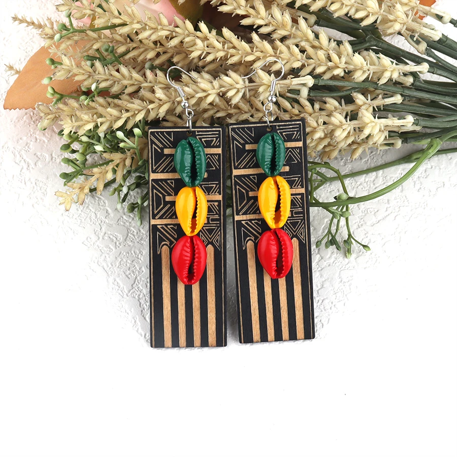 African Woman Rasta Wooden Earrings can mixed colors