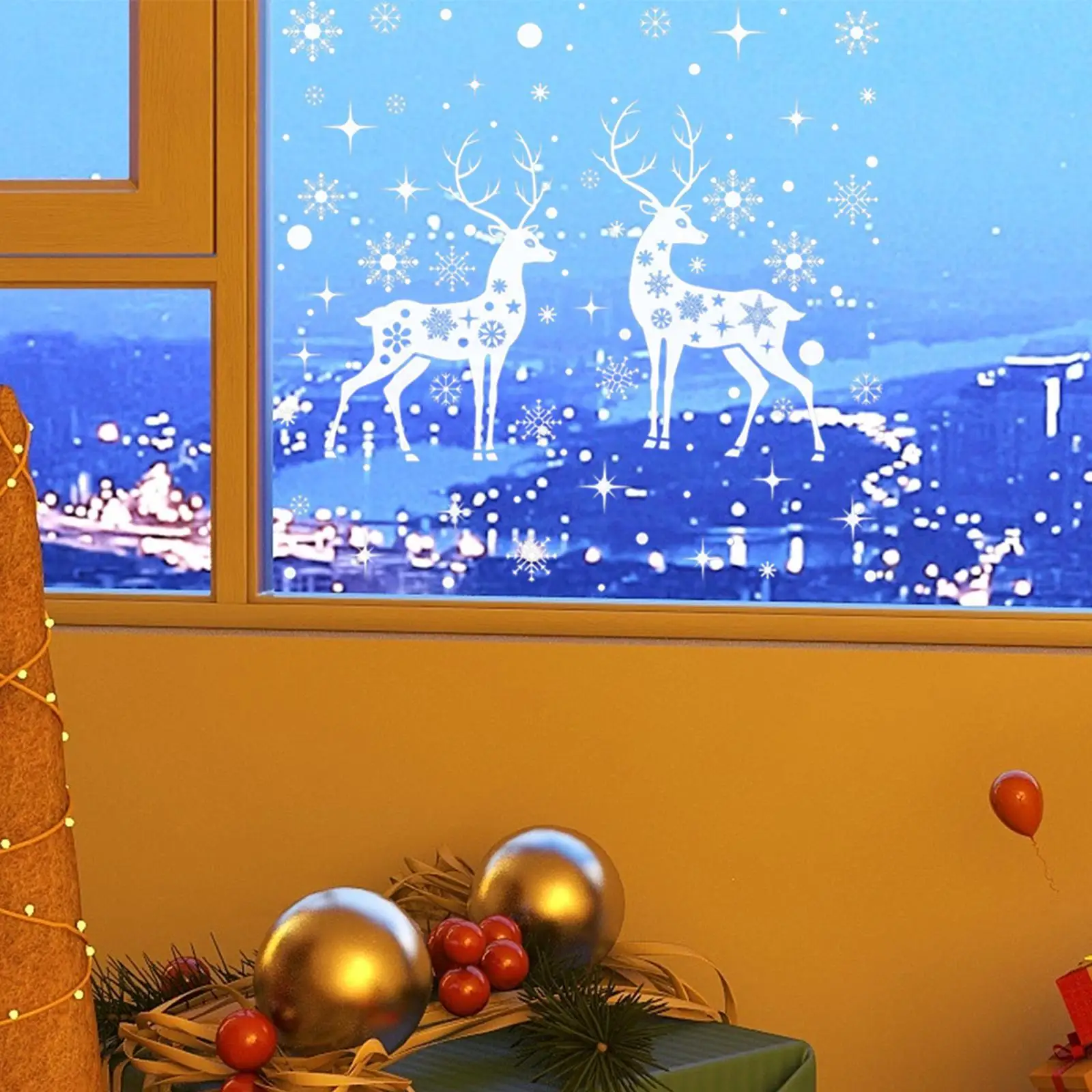 2Pcs Reindeer Christmas Window Stickers Elk PVC Easy Installation Static Cling Decals for Indoor Party Supplies Home Shop Winter