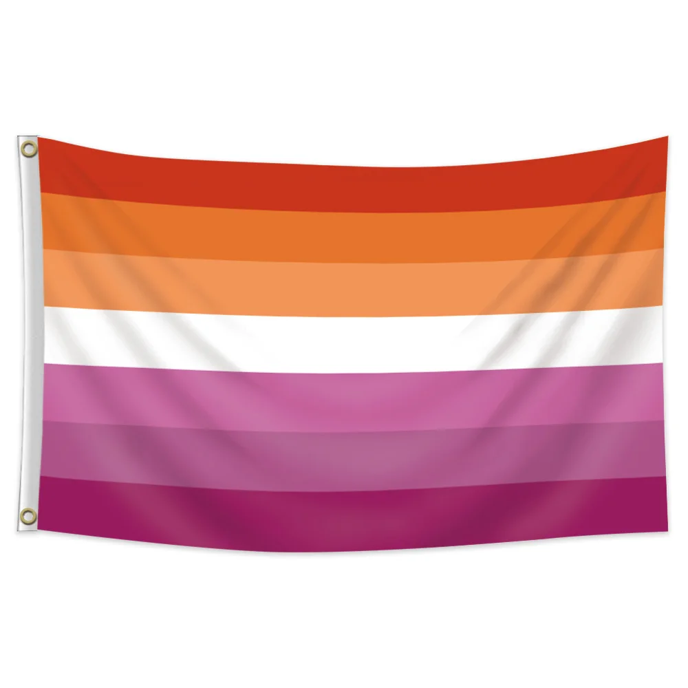 1pc Lesbian Pride Flag 2x3FT/ 3x5ft, 7 Stripe Vibrant Orange Pink White Banner, Polyester Banner for Outdoor Indoor Home Decor