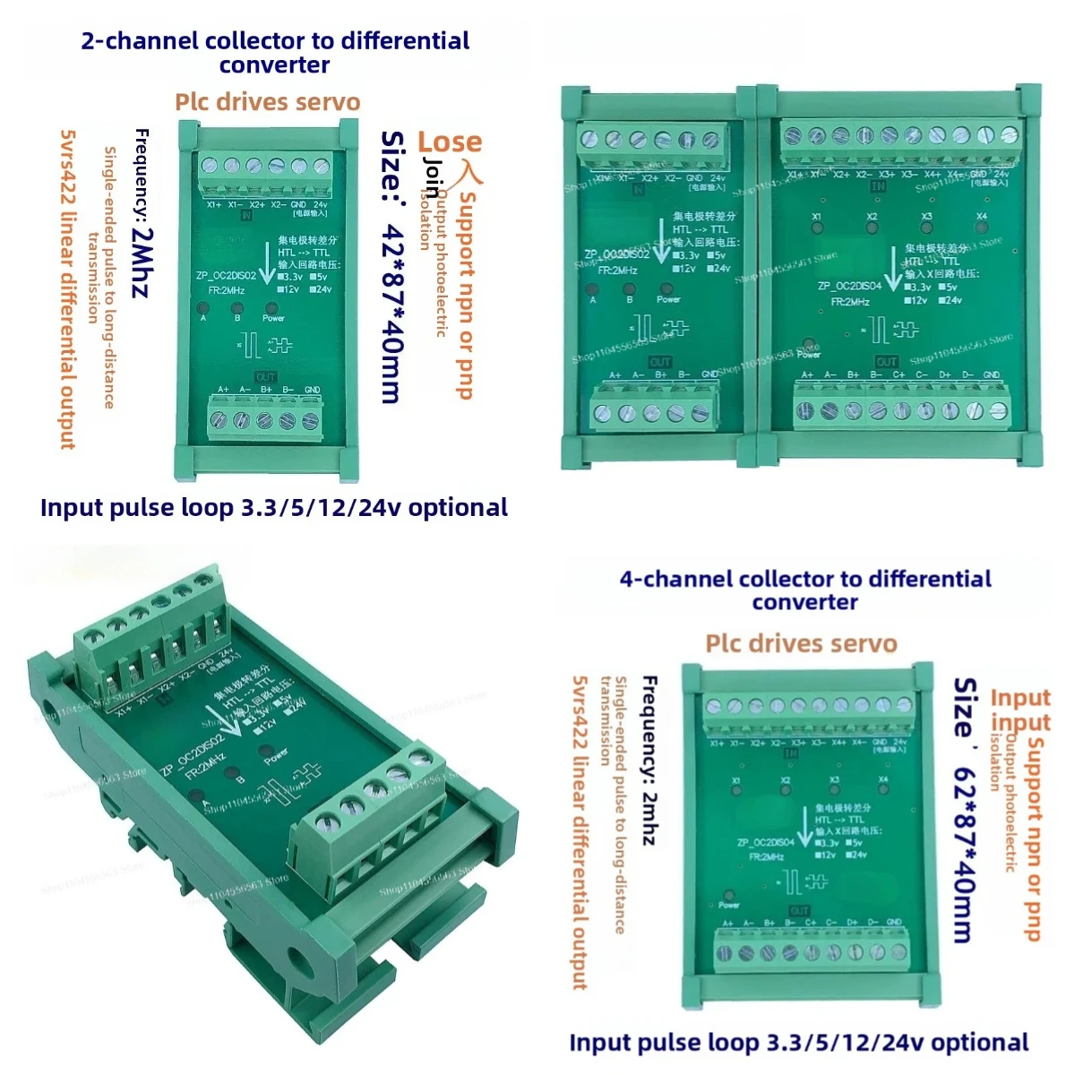24V to 5V Voltage Level Translator, Single-Ended to Differential Signal Conversion Module for PLC Servo Drive