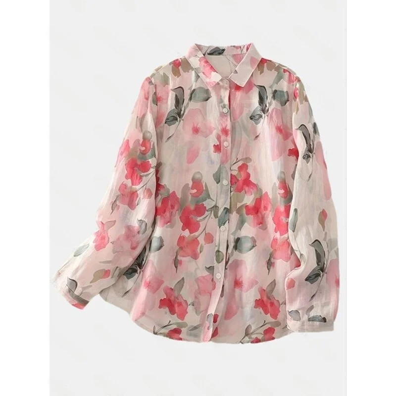

French Style Printed Blouse Women's Shirt Cross-Border Five-Sleeve Deformation Resistant Other Material 100% Spring Season