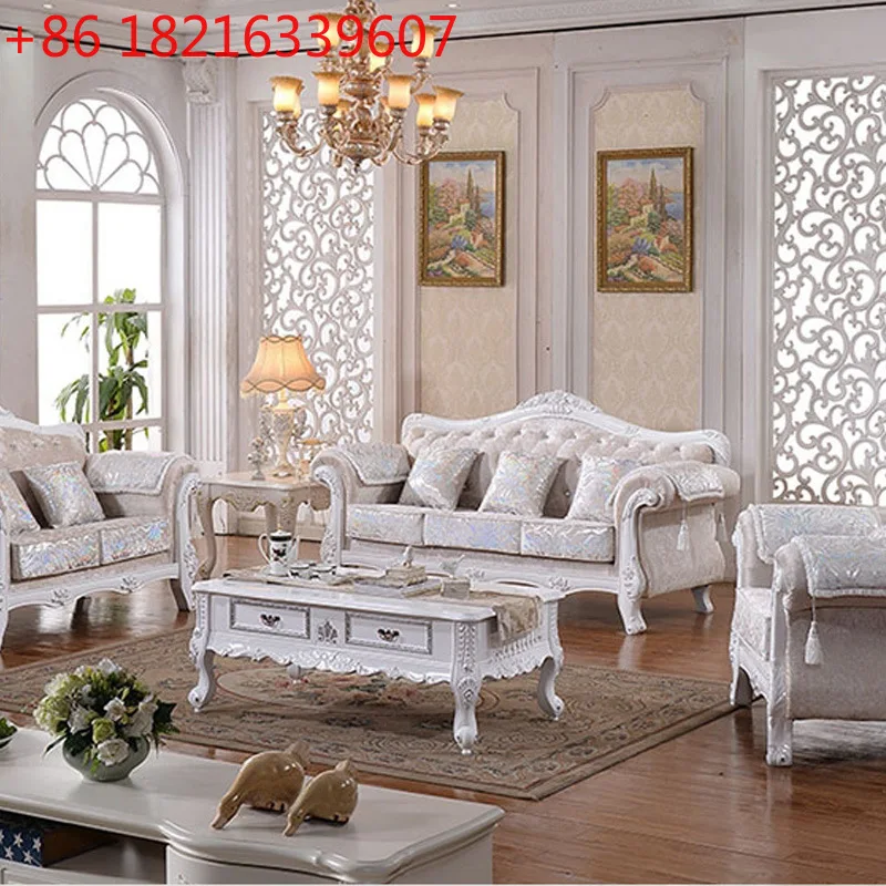 

European fabric sofa high-end French full solid wood carving flower simple large and small household U-shaped living room