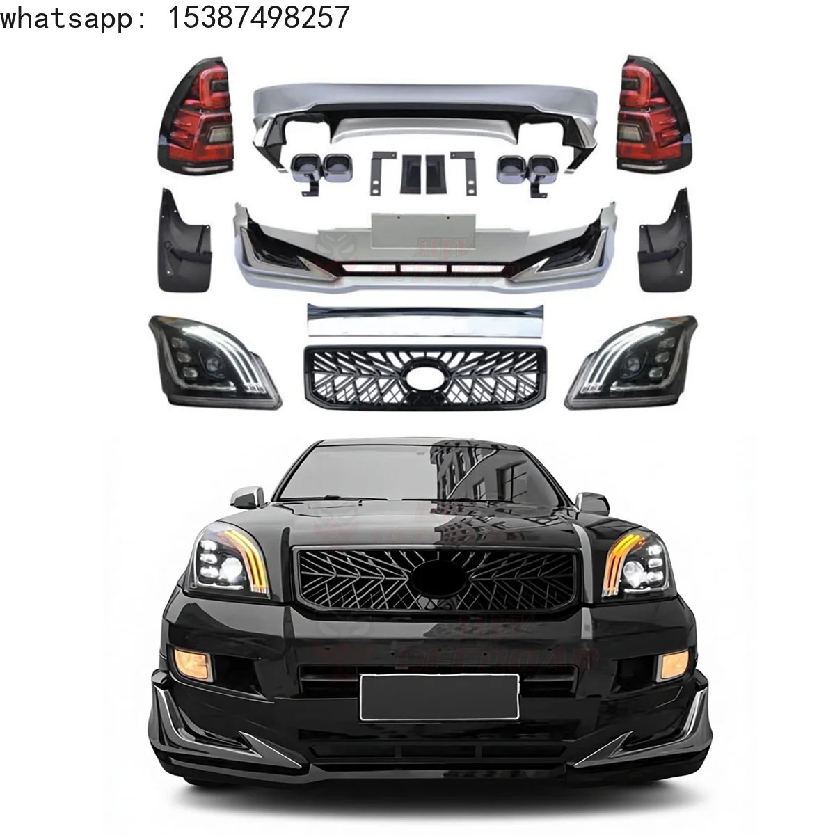 For car Full Set Bodykit for Toyota Prado FJ120 2003 2004 2005 2006 2007 2009 Land Cruiser Facelift Car Top Refit Body Kit