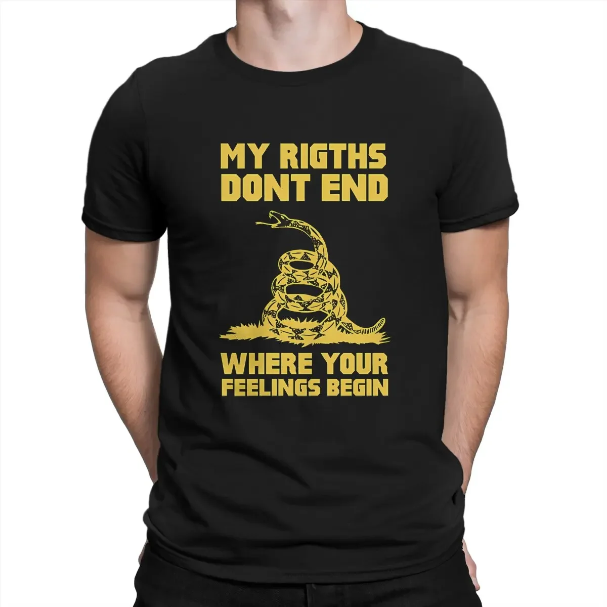 My Rights Dont End Where Your Feeling Begin Gadsden - Yellow T Shirts Pure Cotton Crazy T-Shirt O Neck Javier Milei Tees Short