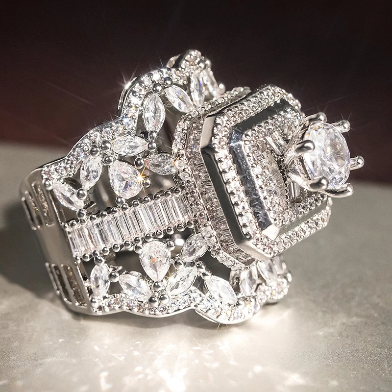 CAOSHI Brillanter, wunderschöner geometrischer Zirkonia-Ring für Verlobungsfeiern, zarte weibliche Fingeraccessoires, Statement-Schmuck – Detail 4