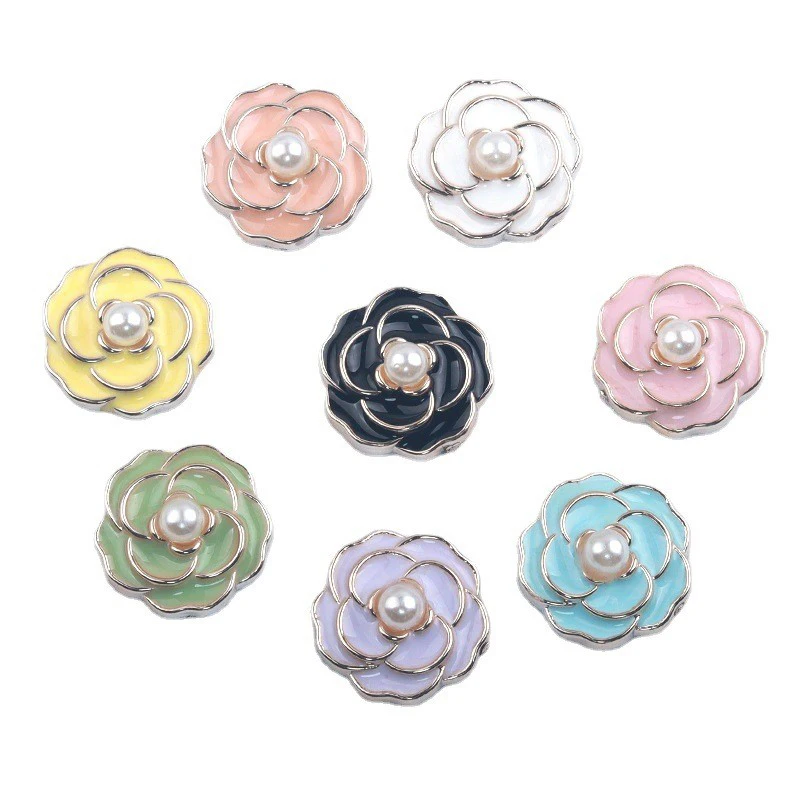 10Pcs17mm Plastic Flower Pearl Dropping Oil Craft Handmade Diy Wedding Dress Invitation Bow Headwear Decoration Accessories