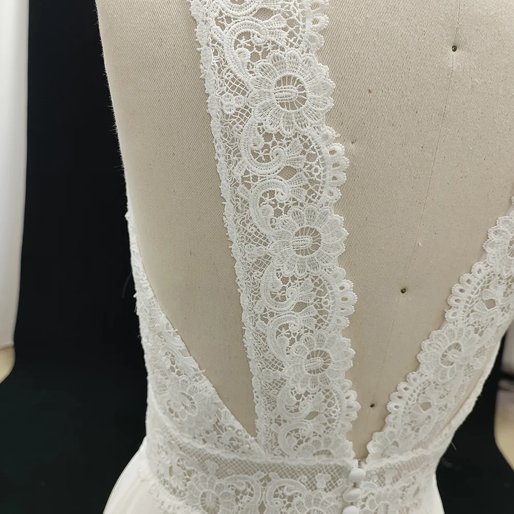 Brautkleider für die Braut 2025, elegant, ärmellos, V-Ausschnitt, Hofschleppe, rückenfrei, Spitze, Satin, Brautkleid, Vestidos Novias Boda