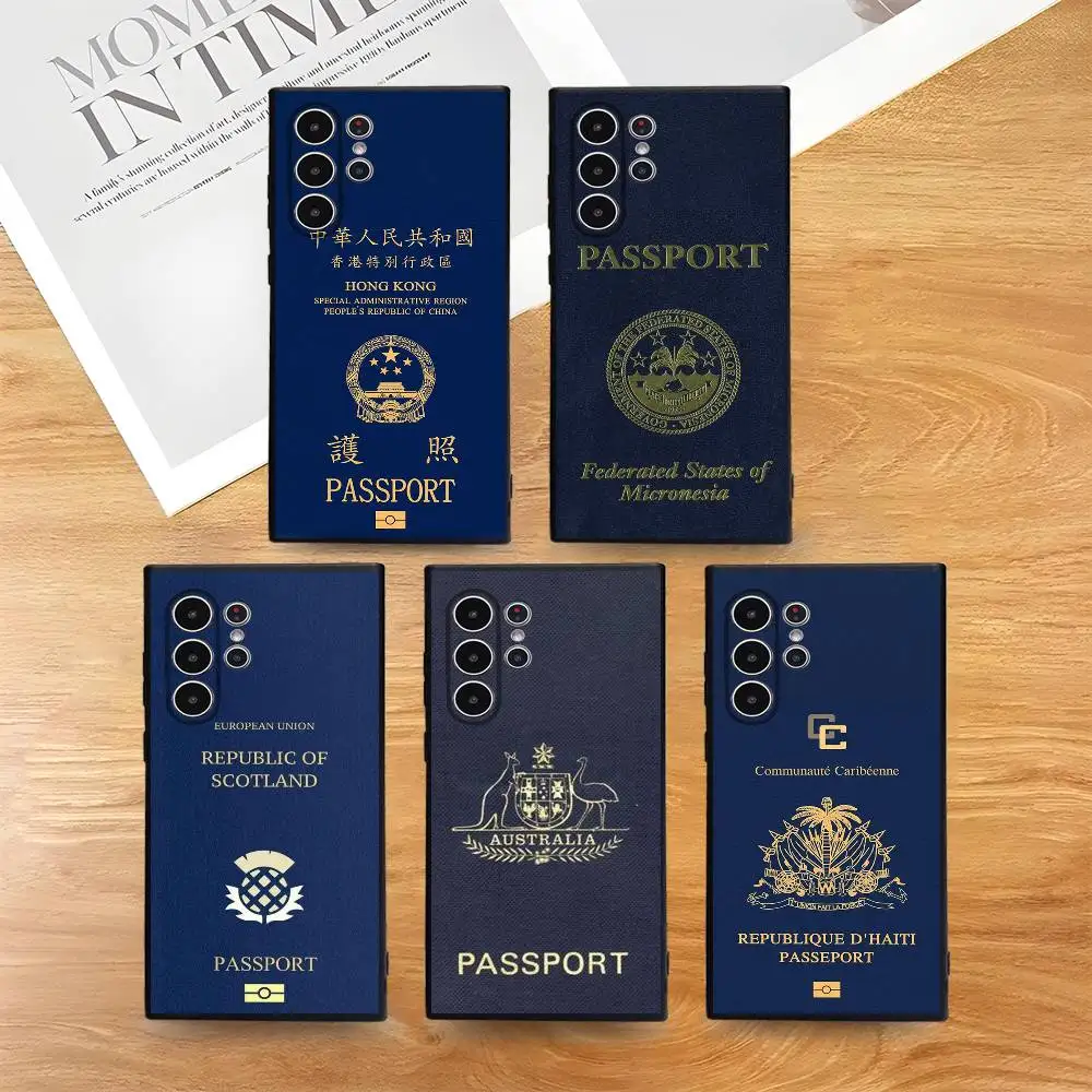 

Light Blue-background Passports Phone Case Skin-Friendly Soft TPU Case Compatible With Samsung S21/S22/S23/S24/S25 FE/Plus/Ultra
