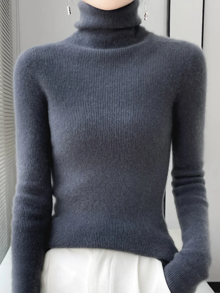 Women Turtleneck Sweater Autumn Winter Slim Basic Bottoming Pullover 100% Merino Wool Soft Kniwear Korean Popular Clothes Tops