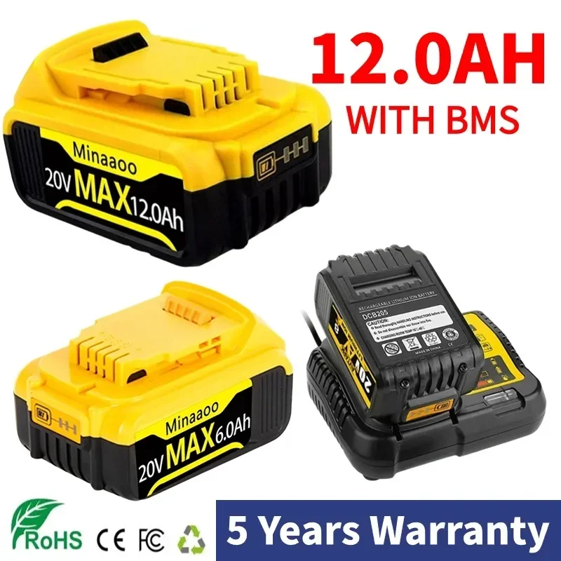 

20V 12.0AH MAX For Replacement Lithium Battery For Dewalt 20V DCB200 DCB184 DCB200 DCB182 DCB180 DCB181 DCB182 DCB201 DCB206