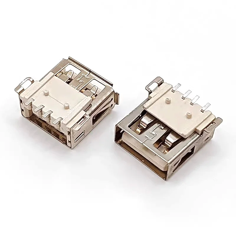 10PCS A-type USB female base AF90 degree full sticker flat port/crimping 1.0 column LCP beige copper terminal SMT