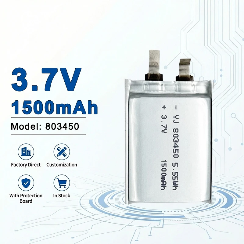 

Аккумулятор литий-ионный полимерный 803450, 1500 мАч, для Bluetooth-устройств, сертифицированный CE, от производителя (модели 902535, 802040, 902025)