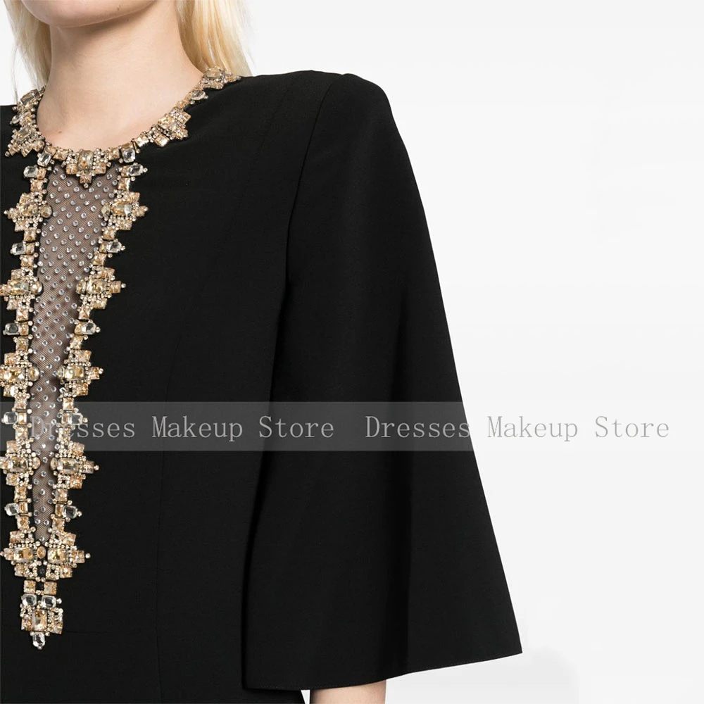 Black Wedding Guest Dresses for Women Crystal O Neck Elegant Evening Gowns 3/4 Sleeves Tumpet/Mermaid Formal Party Dress Long image 4