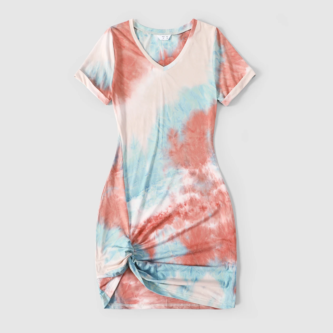 PatPat Family Matching Outfits Colorblock Tie Dye Twist Knot Bodycon Dresses and Short-sleeve T-shirts Family Looks Sets