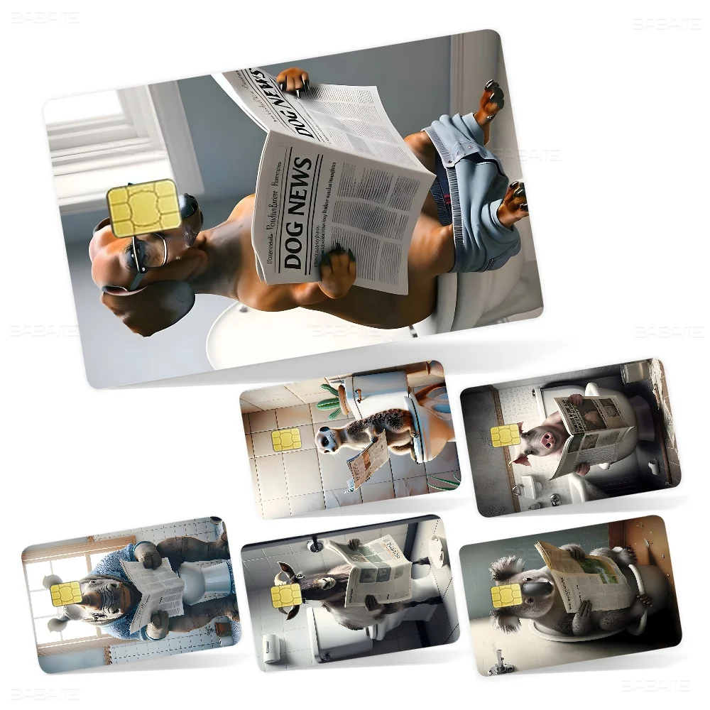 

Chimpanzee Cat Dog Giraffe Animal To Toilet 2024 Anime Cartoon Skin Stickers Film Tape Case For Big Credit Debit Card Front Side