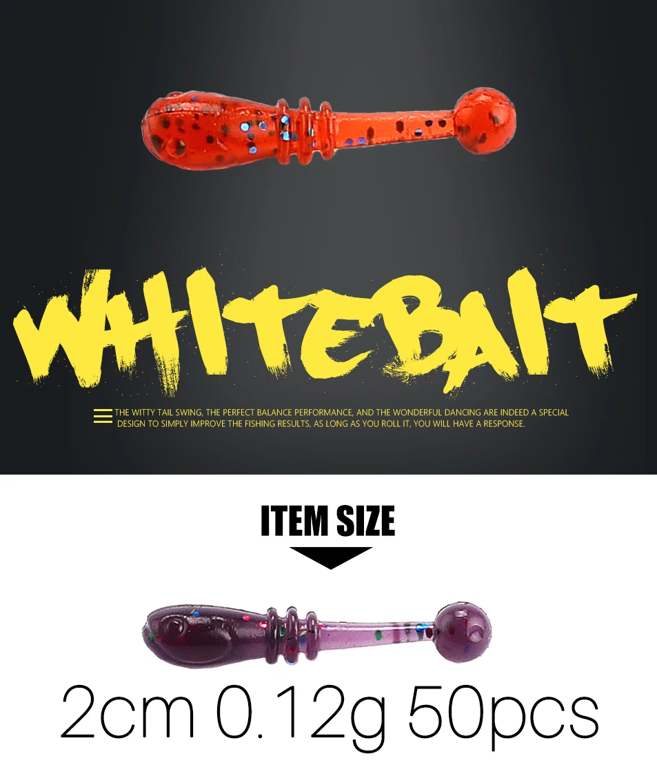 Description Picture 2 of itemSupercontinent soft bait new whitebait 2cm/50pcs fishing lures sinking tremor bait Soft Fishing Lure Fishy Worms lure