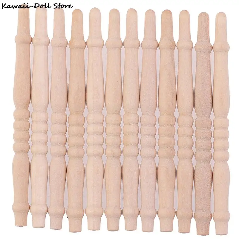 4/12Pcs DIY 6cm Spindles Balusters Wooden Dollhouse Miniature 1/12 Scale Stair Railing Furniture Toys