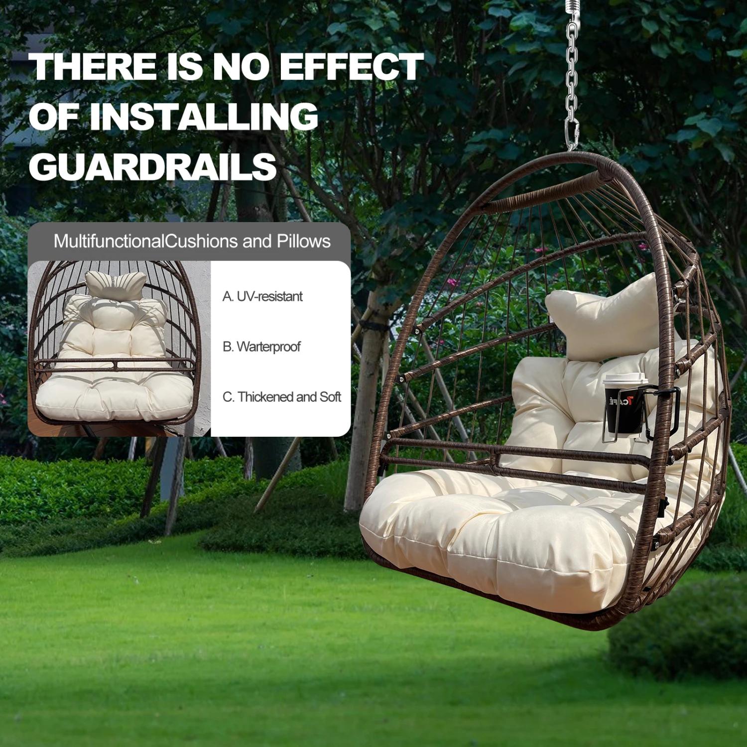 Swing Hammock Egg Basket Chairs Without Stand Indoor Outdoor, UV Resistant Cushion Hanging Chair, Foldable Frame 350lbs Capacity