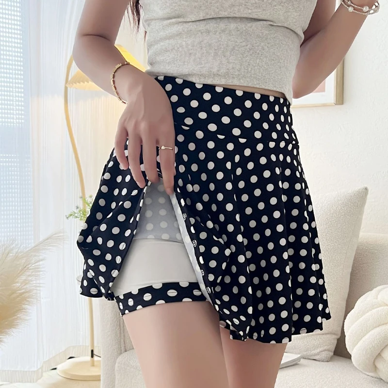 

Fashion Women's Basic Skirt Summer Mini Elastic Pleated Skirt Lined Shorts Printing Plaid Korea Girl Uniform Safety Pants Skirt