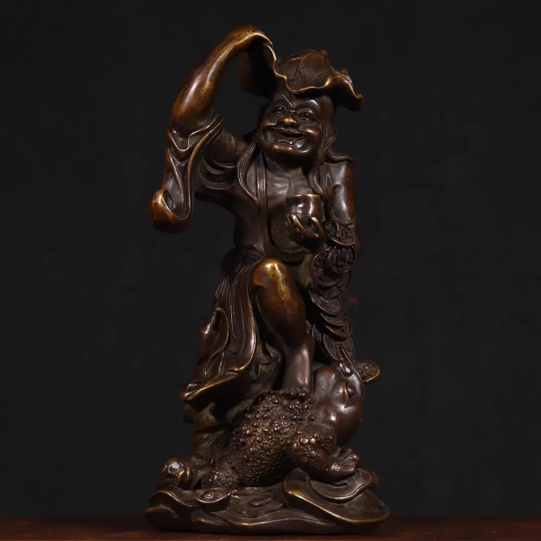 Old copper Hand-made  Liu he xi Jin chan statue,Free shipping