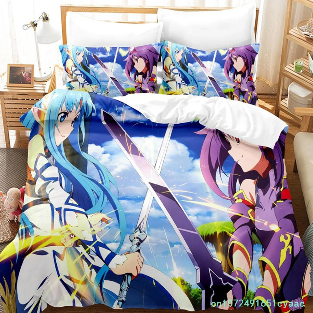 New Sword Art Online II Bedding Set Cartoon Anime three-piece Set Adult Kid Bedroom Duvetcover Sets 3D Kawaii Roupas De Cama