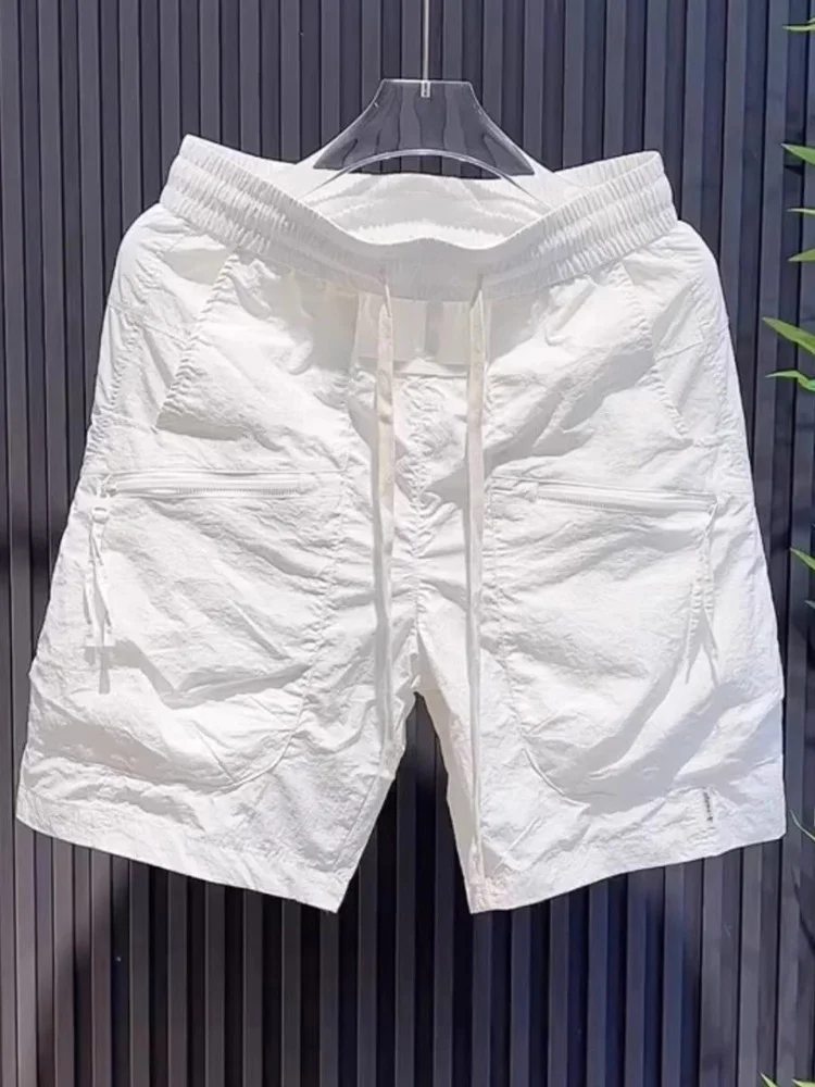 

Summer Youth Workwear orts Men's Trendy Sports Beach Pants Multiple kets Zipper Straight Leg Qui Dry Five-Quarter Length