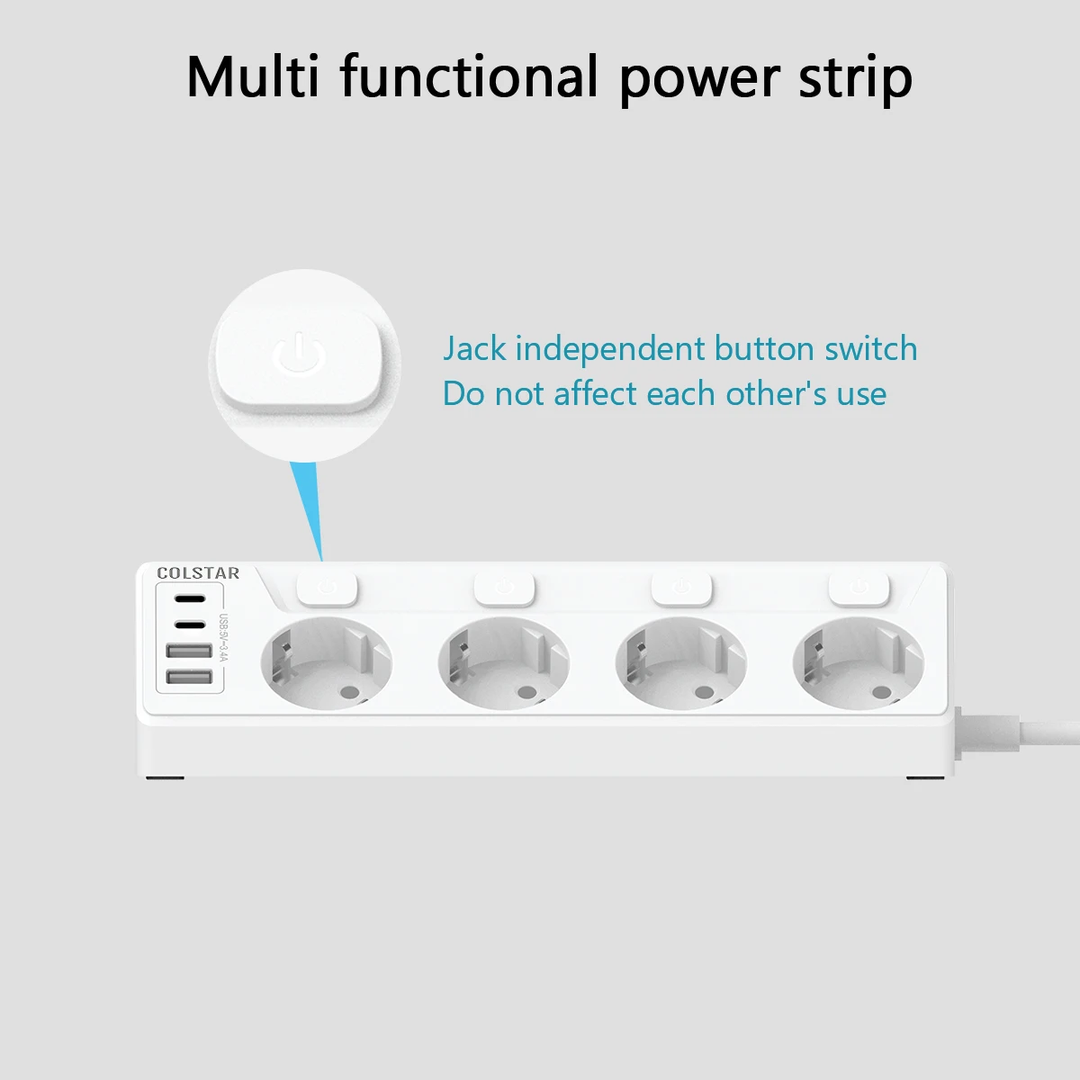 EU Power Strip Multi Electric Socket Network Filter 4 Outlets 4USB Ports Fast Charging 6.5FT Extension Cable Independent Switch