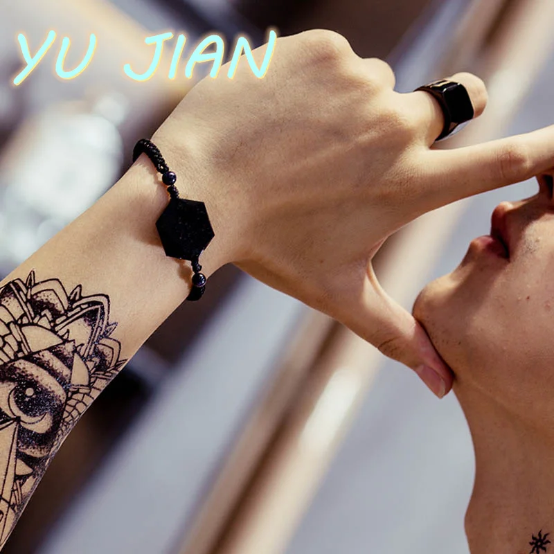 

Новый браслет из натурального камня с шестигранной звездой, мужской регулируемый браслет на удачу, простые ювелирные изделия ручной работы для пар, шестиконечные ювелирные изделия