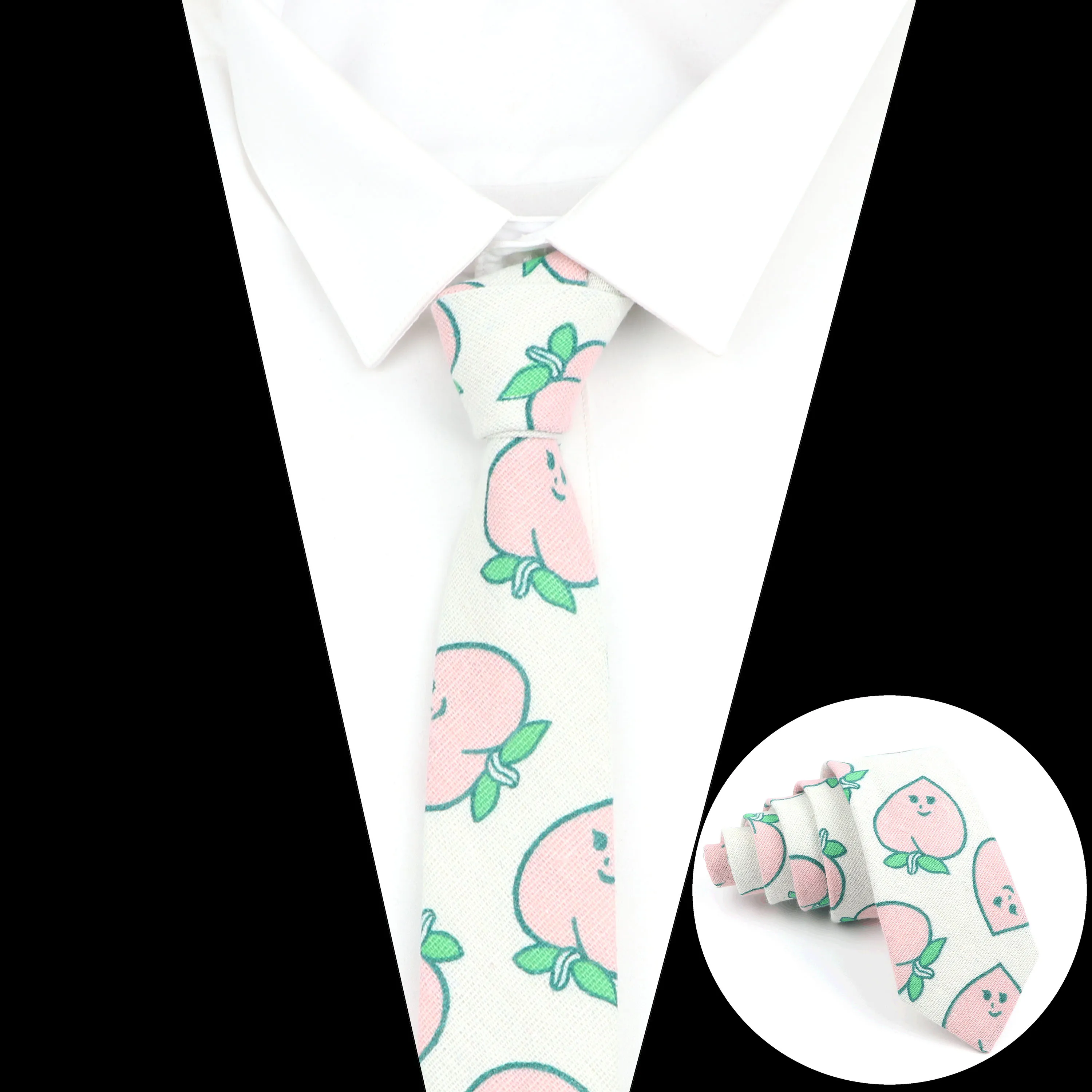 Funny Slim Linen Cartoon Tie Yellow Duck Peach Striped 6cm Printed Narrow Neckties Man Accessories Gentleman Party Daily Wear