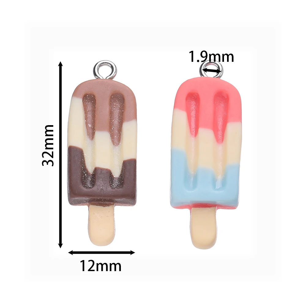 10pcs 12x32mm Cute Colorful Popsicle Shape Resin Charm Pendants for Necklace Bracelet Pendant DIY Jewelry Making Accessories