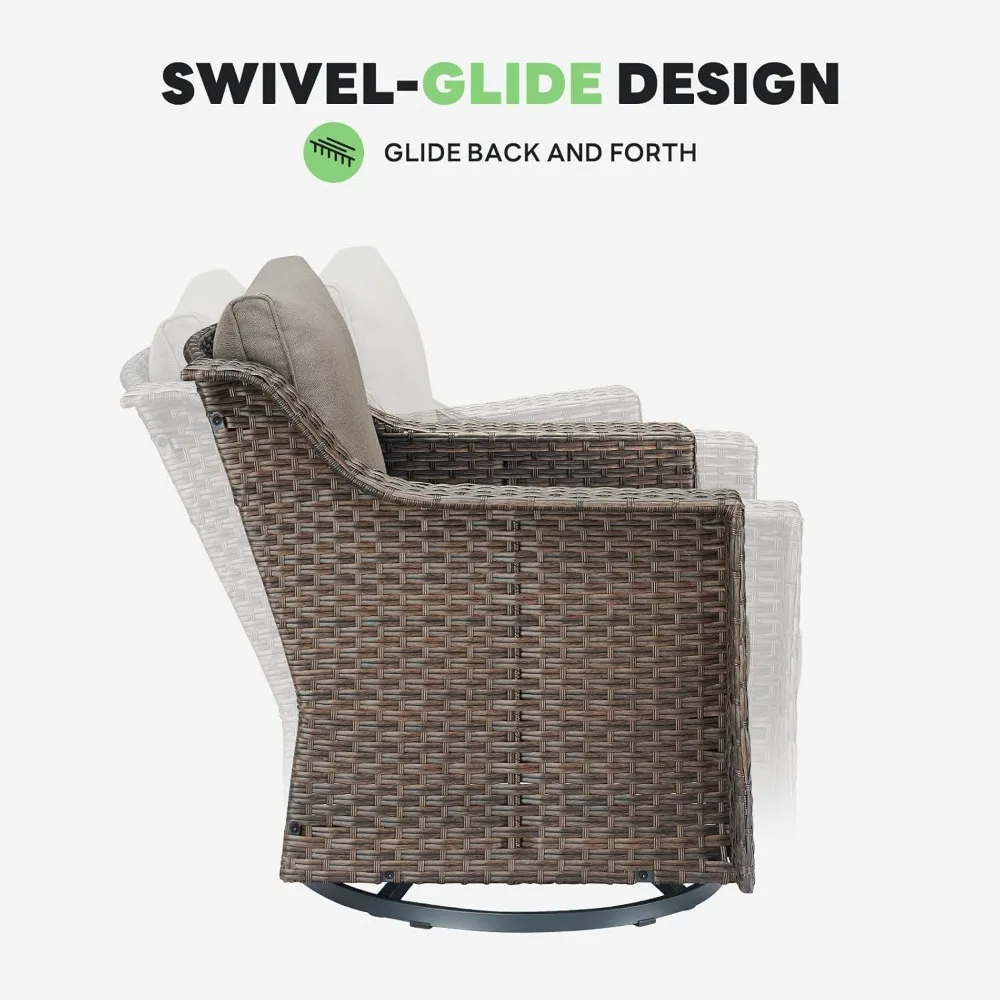 Outdoor Swivel Rocker Patio Chairs, Brown Rattan Patio Wicker Chair, Outdoor Swivel Glider, Patio Swivel Rocking Chairs Set of