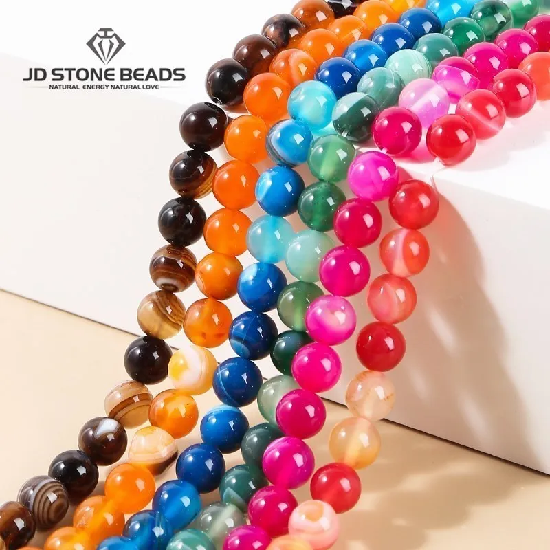 

Natural Stone Stripe Agate Bead Round Loose Spacer Lace Onyx Bead 4 6 8 10mm For Jewelry Making Diy Necklace Bracelet Accessory