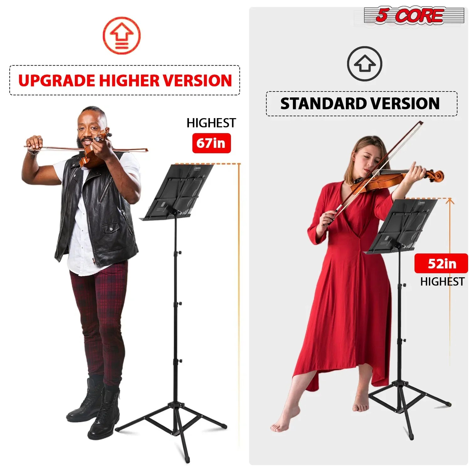 5 Core Music Stand 2 in 1 Sheet Music Professional Portable Adjustable 27.6-67 Inch Folding Music Note Holder Tripod Stands