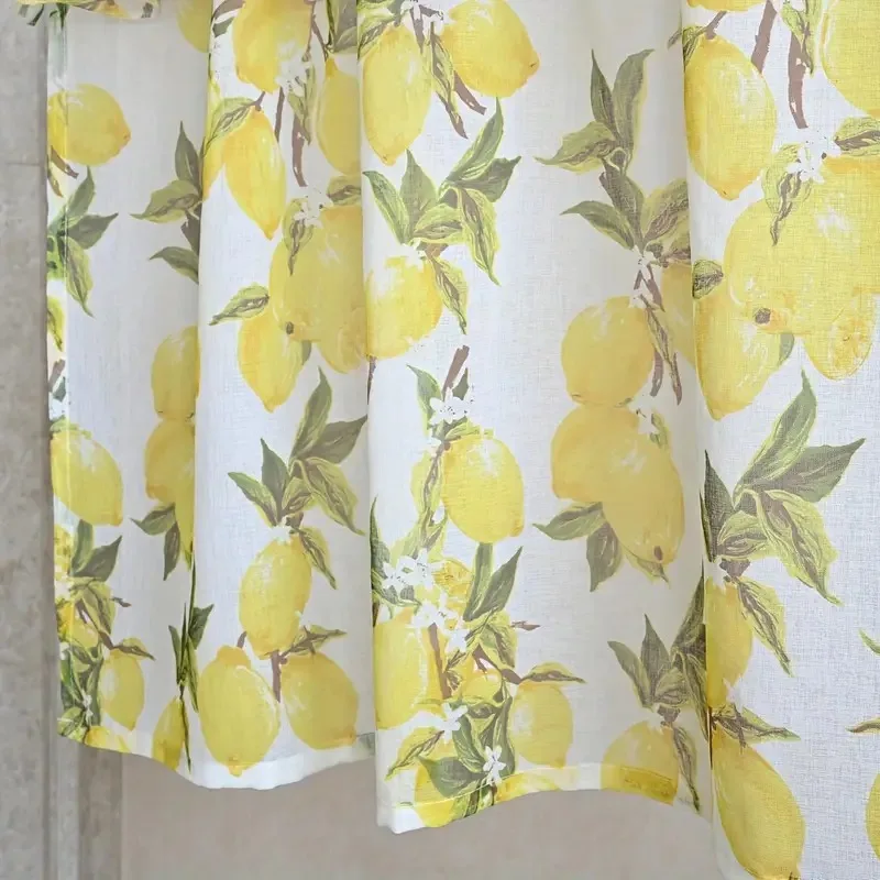 Pastoral Lemon Print Short Curtain Window Treatment Sheers for Living Room Kitchen Cabinet Decorative