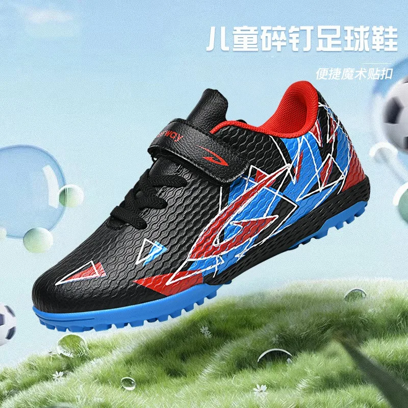 Kids  Turf Soccer Cleats Boys Girls Hook-and-Loop Fastener Non-Slip Wear-Resistant Football Boots for Training EU Size 30-39